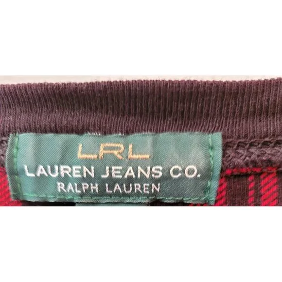 Ralph Lauren Jeans Co Top Shirt Womens 1X Red Black Plaid Elbow Patches Zipper - Picture 10 of 11